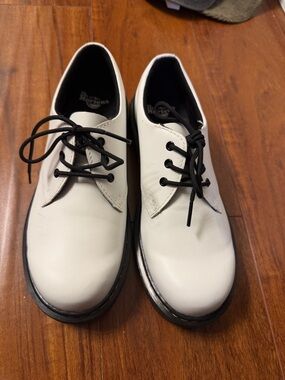 Dr. Martens White Leather Lace-Up Oxfords with Black Soles